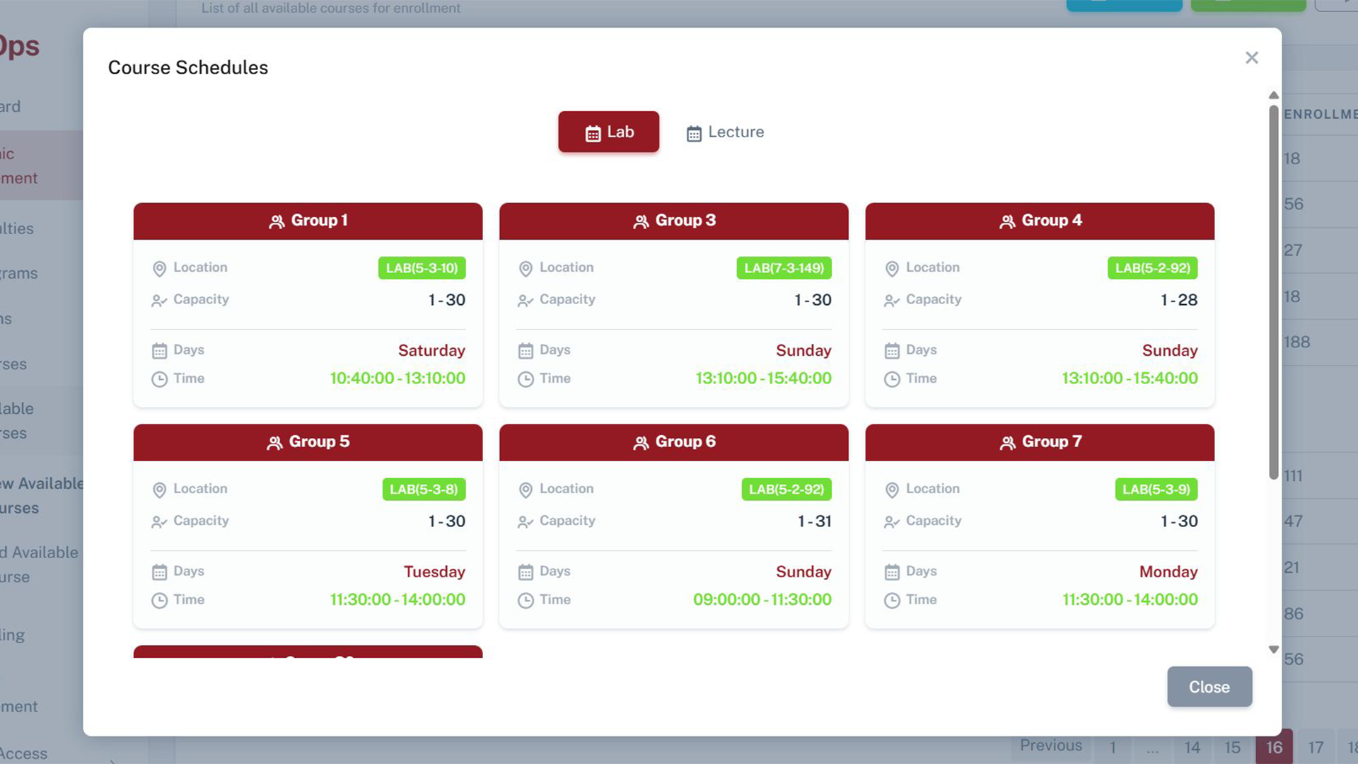 Student Management Platform — administrative panel