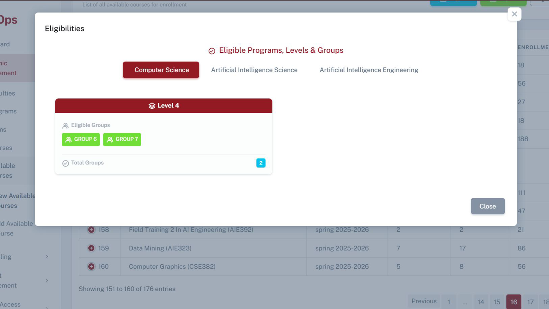 Student Management Platform — reporting interface